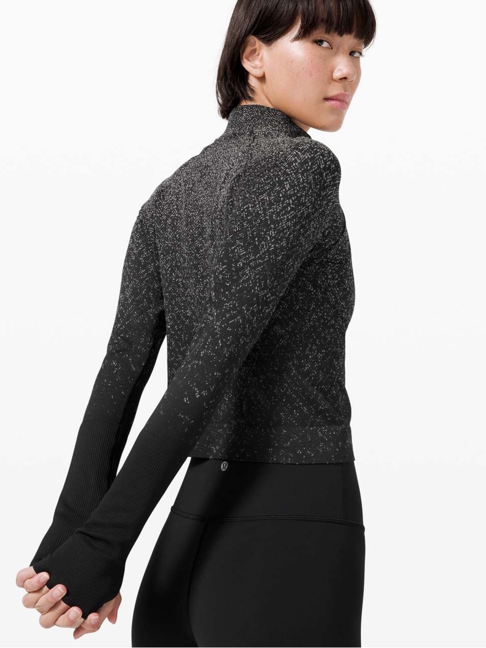 Lululemon Rest Less Cropped 1/2 Zip Herringbone Fade Black / White size 4/6